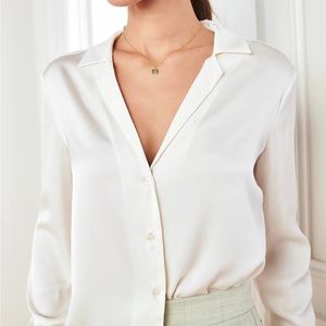 Quince SILK long-sleeve button-down blouse, XS